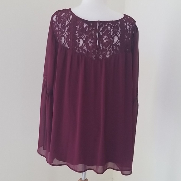 TORRID size 2X dark wine lace long sleeve top - Picture 3 of 9